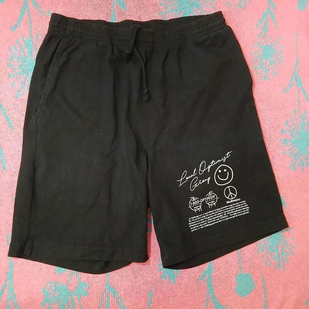 Mad happy made los angeles mens medium black sweat shorts graphic